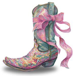 Pastel Pink and Blue Cowboy Boot Poster Art Fashion Print - Unframed 12x18